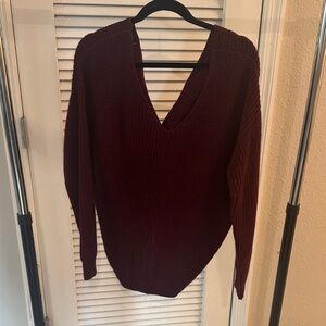 Love Tree Deep Burgundy V-Neck Sweater